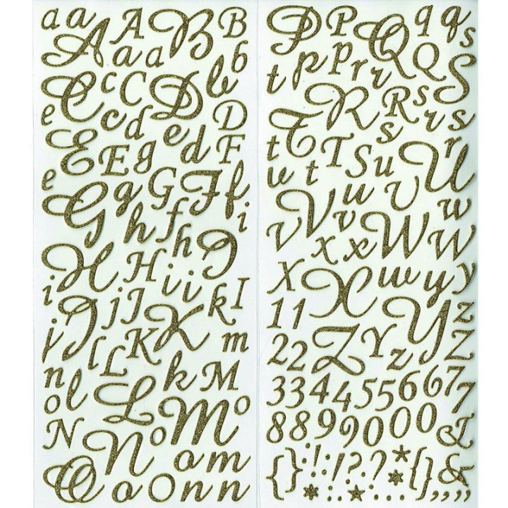 Stickers - Autocollants - Lettres de l'alphabet - Or pailleté - 177 pièces - Scrapbooking