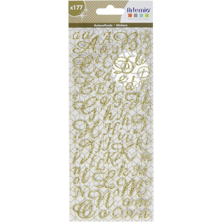 Stickers - Autocollants - Lettres de l'alphabet - Or pailleté - 177 pièces - Scrapbooking