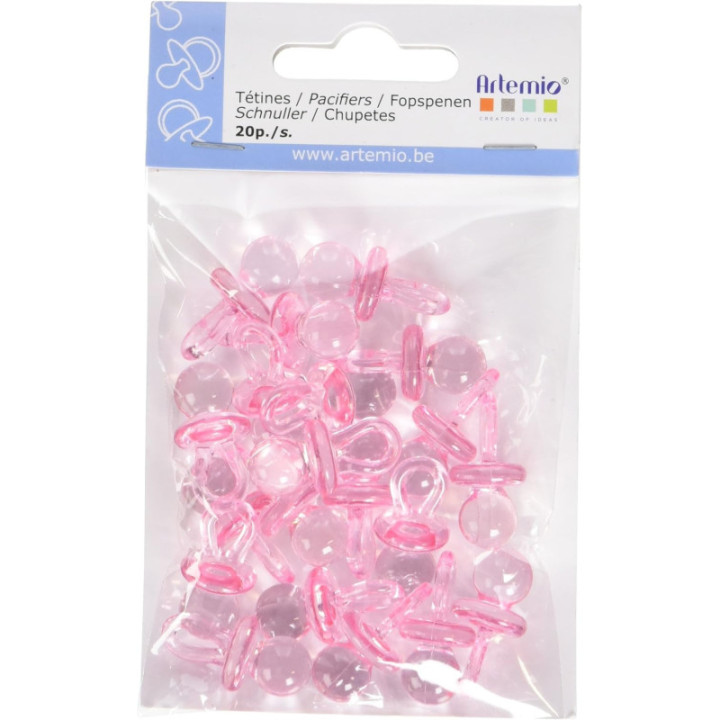 Mini tétines - Plastique - Rose - Naissance - Bébé - Faire-part - Invitation - 20 pièces