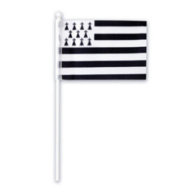 Mini drapeau breton - Tissu - 10x15cm - Avec manche en plastique - Bretagne