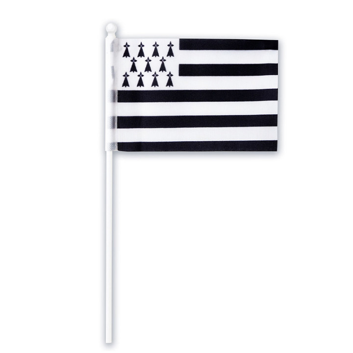 Mini drapeau breton - Tissu - 10x15cm - Avec manche en plastique - Bretagne