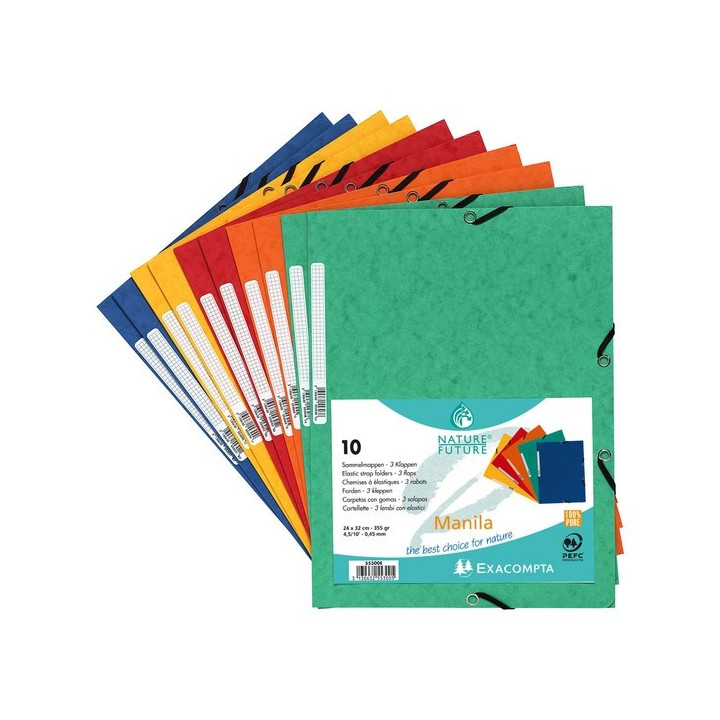 Lot De 10 Chemises À Élastique 3 Rabats - Carte Lustrée 355Gm2Nature Future - A4 - Exacompta