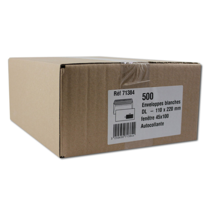 Enveloppes - Blanche - DL - 110x220mm - Avec fenêtre - Autocollante - Carton de 500 - GPV