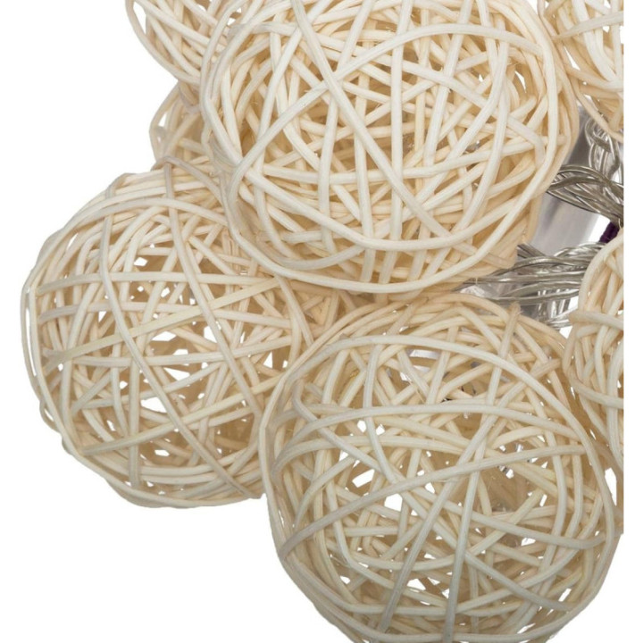 Guirlande - Lumineuse - Ronde - Rotin - Ivoire - 10 boules - LED - Atmosphera