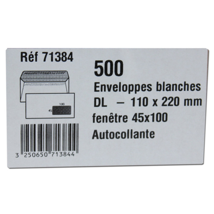 Enveloppes - Blanche - DL - 110x220mm - Avec fenêtre - Autocollante - Carton de 500 - GPV