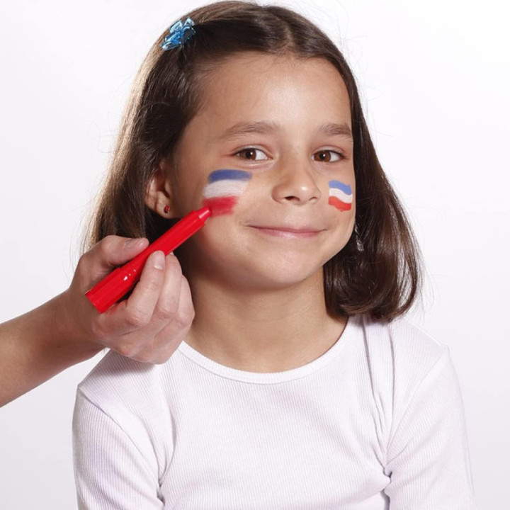 Maquillage - 3 sticks - Bleu, blanc et rouge - Déguisement - Supporteur - Hypoallergénique