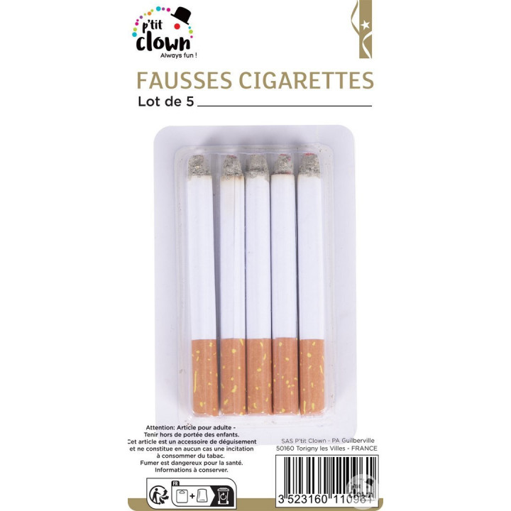 Fausses cigarettes - Déguisement - Tours de magie - Lot de 5 - P'tit clown