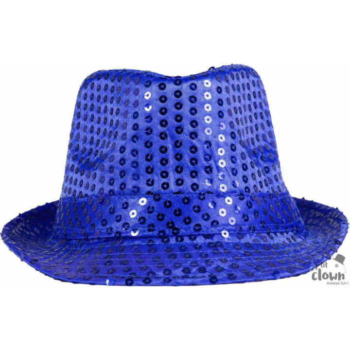 Chapeau à paillettes - Bleu - Borsalino - Déguisement - Disco - Année 80 - Taille unique