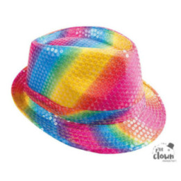 Chapeau à paillettes - Multi couleur - Borsalino - Déguisement - Disco - Année 80 - Taille unique