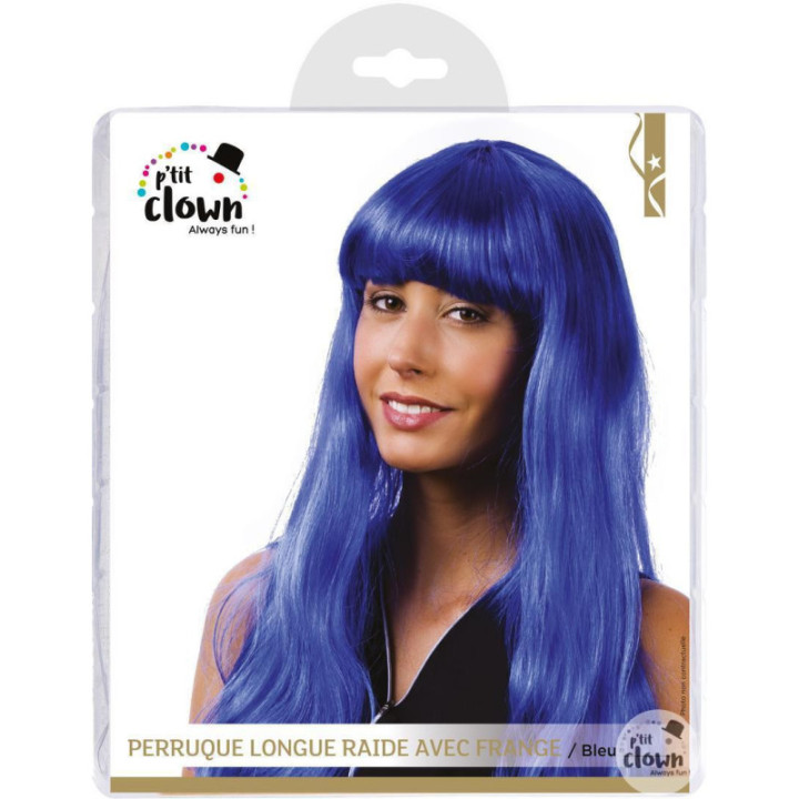 Perruque - Bleu - Avec frange - Déguisement - Cheveux longs - Soirée disco