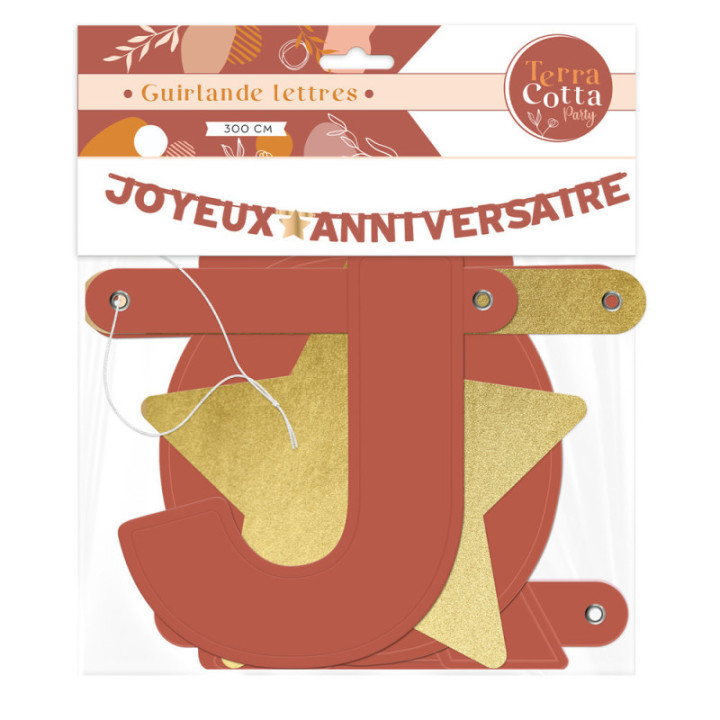 Guirlande lettres - Joyeux anniversaire - Terracotta - Décoration - 300cm