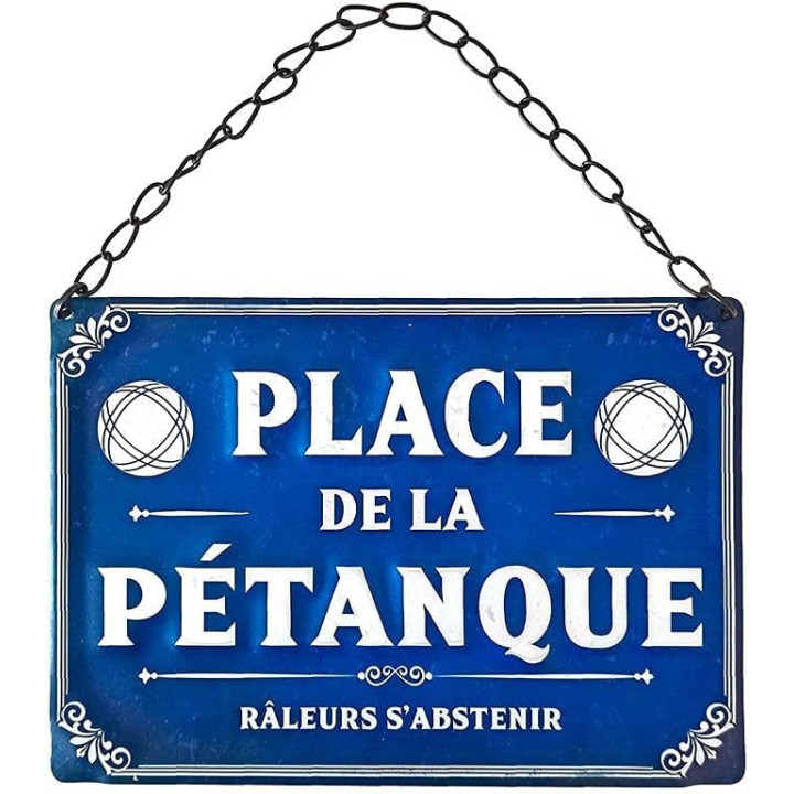 Plaque vintage - Place de la pétanque - Métal - 20x14cm - A suspendre - Décoration