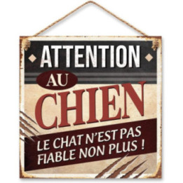 Plaque vintage - Attention au chien - Métal - 20x20cm - A suspendre - Décoration