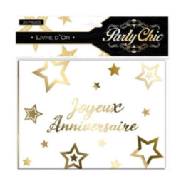 Livre d'or - Motif étoiles - Blanc et or -  Joyeux anniversaire - 20pages - 15x21cm - Party chic