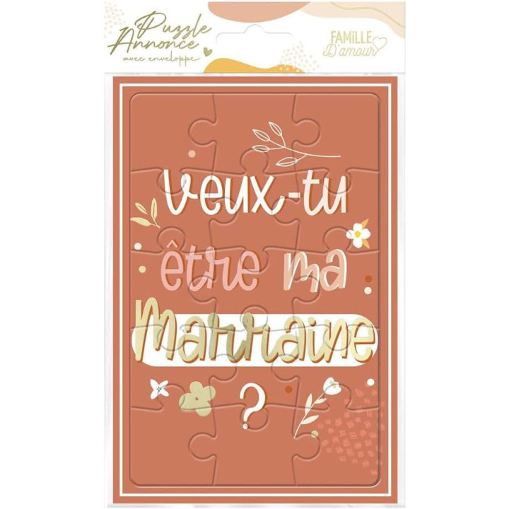 Carte - Annonce naissance - Baptême - Veux tu être ma marraine ? - Puzzle