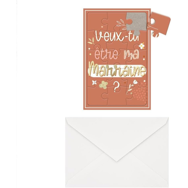 Carte - Annonce naissance - Baptême - Veux tu être ma marraine ? - Puzzle