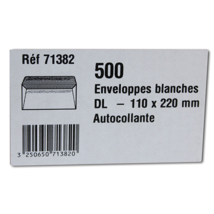 Enveloppes - Blanche - DL - 110x220mm - Autocollante - Carton de 500 - GPV