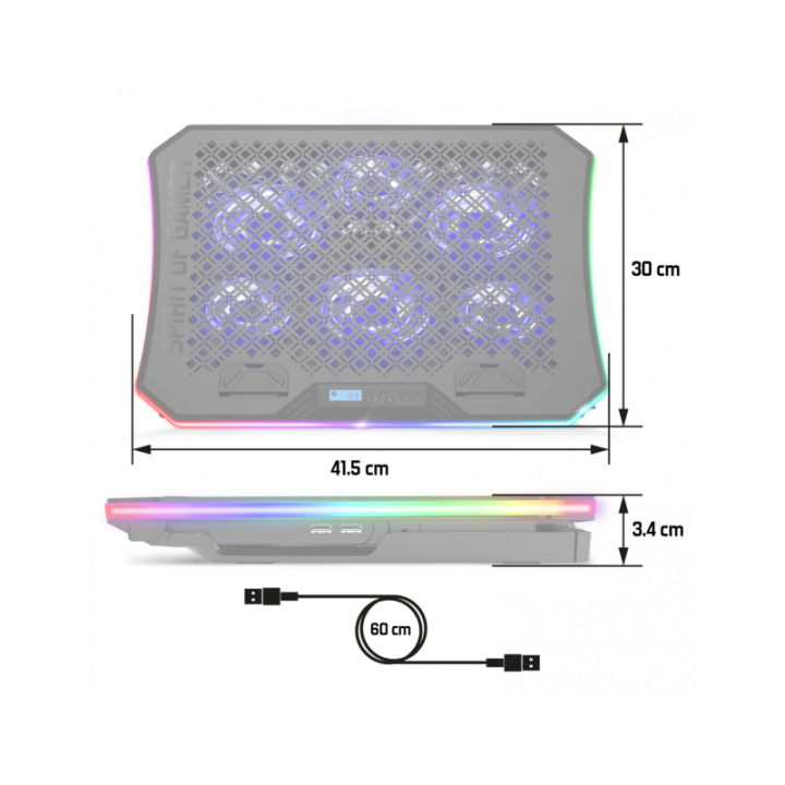 Refroidisseur - Pour ordinateur portable - Compatible de 10 à 17 pouces - Rétroéclairé - Spirit of Gamer - AIRBLADE 1200
