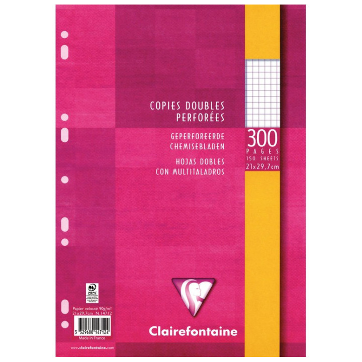 Copies doubles - Petits carreaux - Perforées - A4 - Paquet de 300 - Clairefontaine