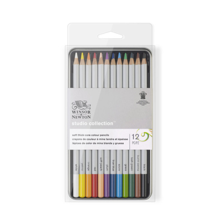 Crayons de couleur - Beaux-arts - 12 couleurs - Boite métal - Winsor et Newton Studio collection