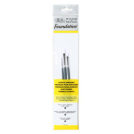 Assortiment 3 Pinceaux Manche Court Rond N°2/ Plat N°2 /Usé Bombé N°4 - Winsor Et Newton