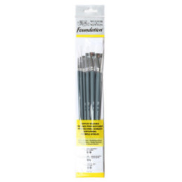 Assortiment 6 Pinceaux Manche Long Rond N°3 Et 6 / Usé Bombé N°3 Et 6 / Plat N°10 Et 14 - Winsor Et Newton