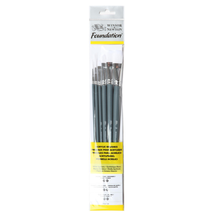 Assortiment 6 Pinceaux Manche Long Rond N°3 Et 6 / Usé Bombé N°3 Et 6 / Plat N°10 Et 14 - Winsor Et Newton