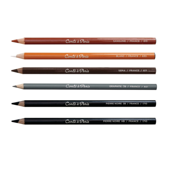 Crayons esquisse - Assortiment de 6 couleurs - Beaux-arts - Conté à Paris