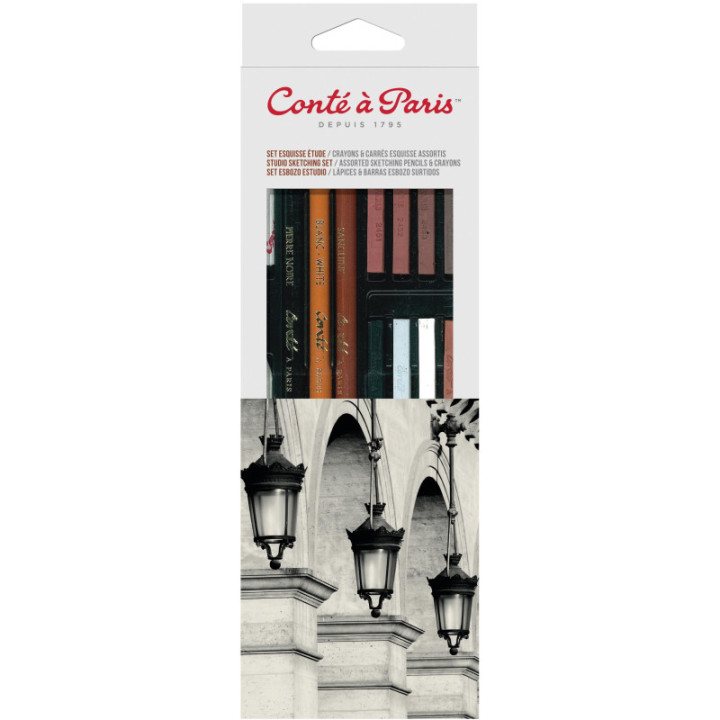 Coffret - Carrés couleur + crayons esquisse + accessoires - Beaux-arts - Conté à Paris