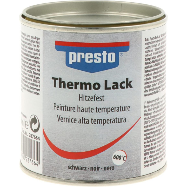 Peinture haute température - Noir - Jusqu'à 600° - Auto/Moto - Presto - Pot 250ml