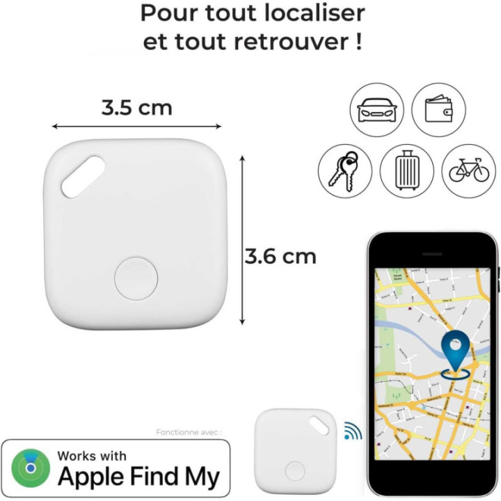 Tracker - Localiseur - Compatible Apple Find Me - Pour valise, clé, vélo, voiture