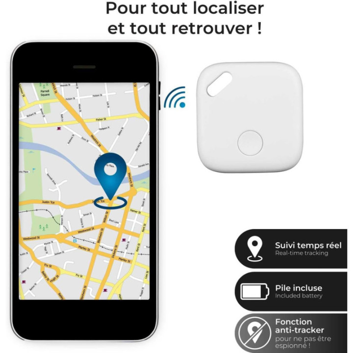 Tracker - Localiseur - Compatible Apple Find Me - Pour valise, clé, vélo, voiture