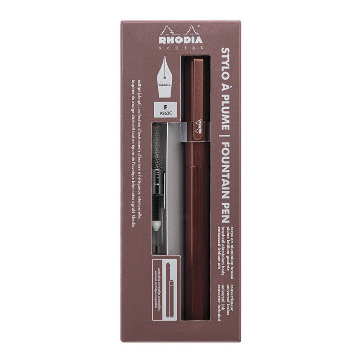 Stylo à plume - Alu - Marron - Plume iridium fine - Rechargeable - Rhodia scRipt