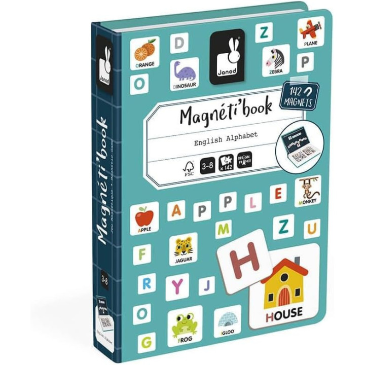 Jeu éducatif - Apprendre l'anglais - Dès 3 ans - Magneti'Book Alphabet - 142 pièces - Janod