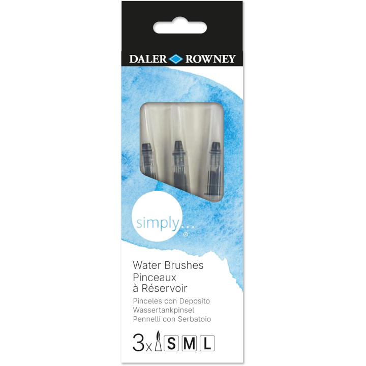 3 pinceaux à réservoir - Aquarelle - 3 tailles - Synthétiques - Corps plastique transparent