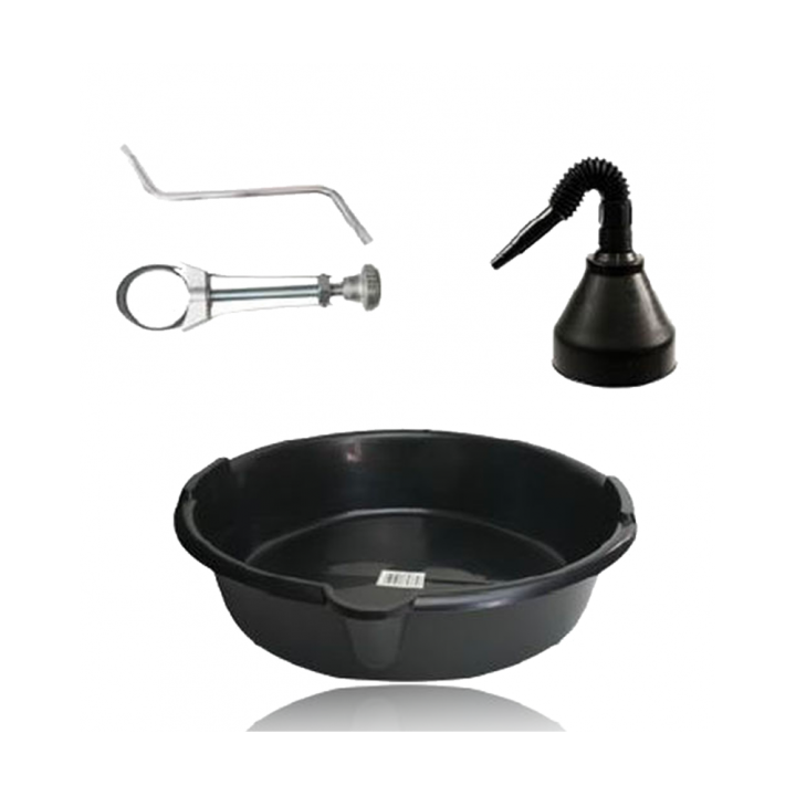 Kit pour faire une vidange - Voiture - Moto - 4 pièces - Entonnoir, clé filtre, clé vidange et bac