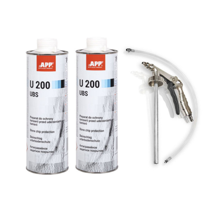 Anti gravillon - Blanc - Anti corrosion - Carrosserie - APP - 2 bidons 1L U200 + pistolet pulvérisation