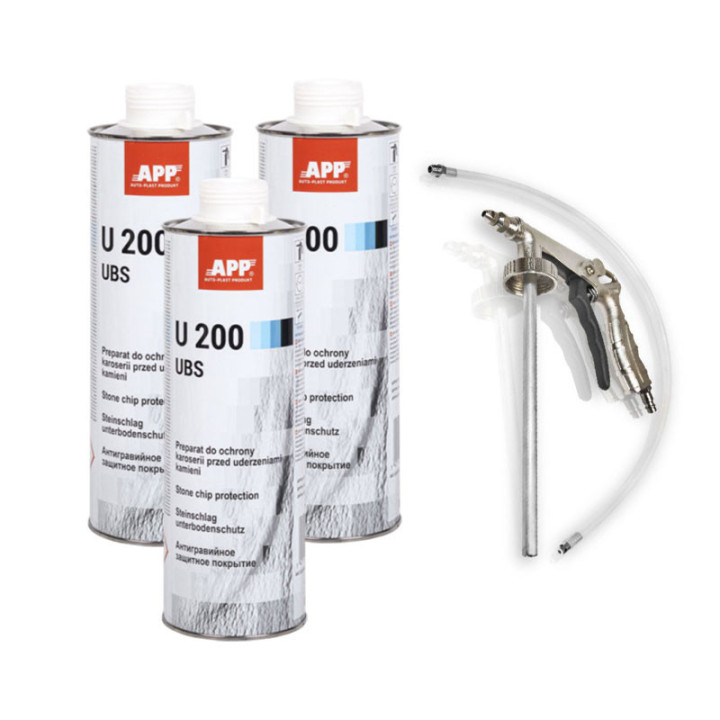 Anti gravillon - Blanc - Anti corrosion - Carrosserie - APP - 3 bidons 1L U200 + pistolet pulvérisation