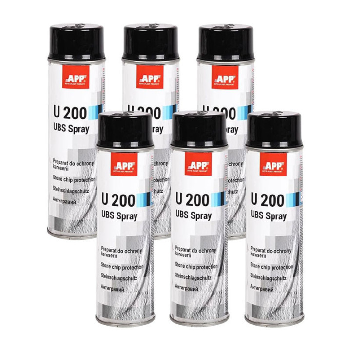 Anti gravillons - Protection bas de caisse - Voiture - Noir - Antirouille - APP U200 - 6x500ml