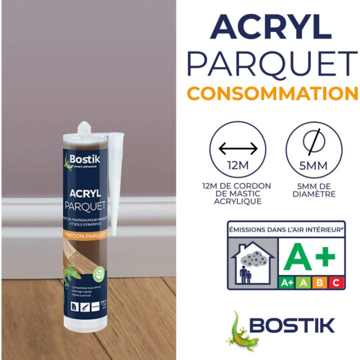 Mastic de finition  - Parquets et sols stratifiés - Couleur Wengé - Finition parquet - Bostik - 300ml