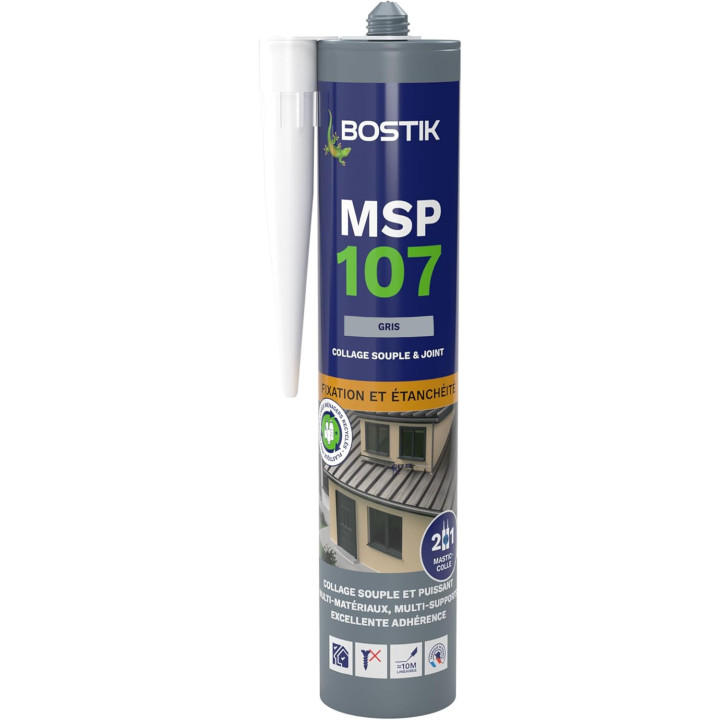 Mastic - MS polymères - Gris - Etanche et fixation - Spécial zinc - Bostik - 300ml