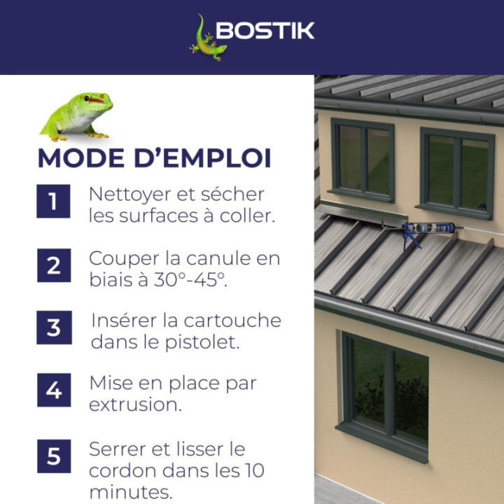 Mastic - MS polymères - Gris - Etanche et fixation - Spécial zinc - Bostik - 300ml
