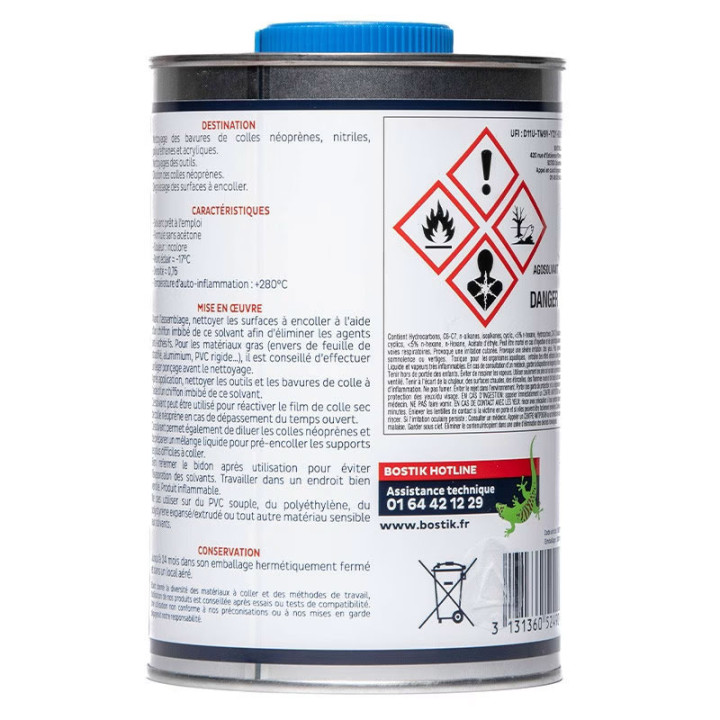 Solvant multi-usages - Algosolvant - Nettoyant et dégraissant - Sans acétone - Bostik - Pot 1L