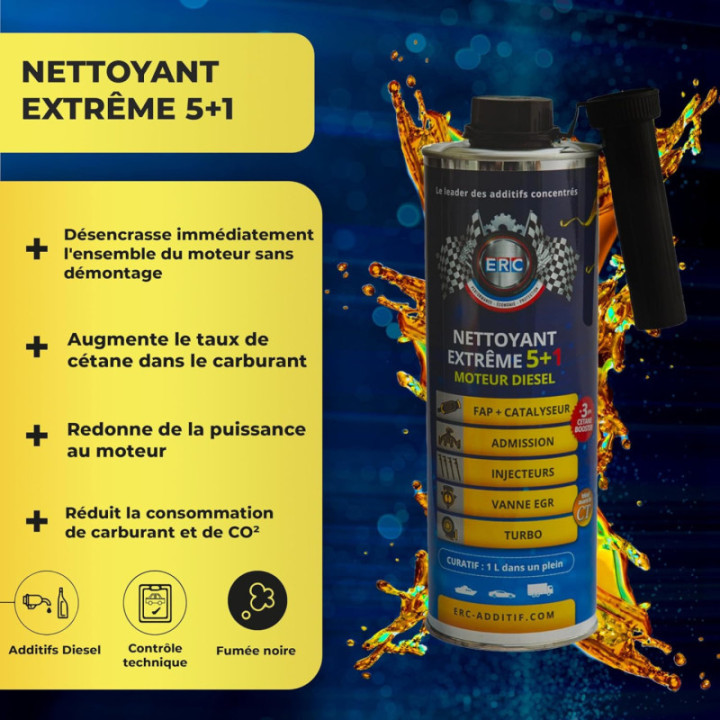 Nettoyant - Moteur - Diesel - Extrême 5+1 - ERC - Catalyseur, admission, injecteurs, turbo - 1L