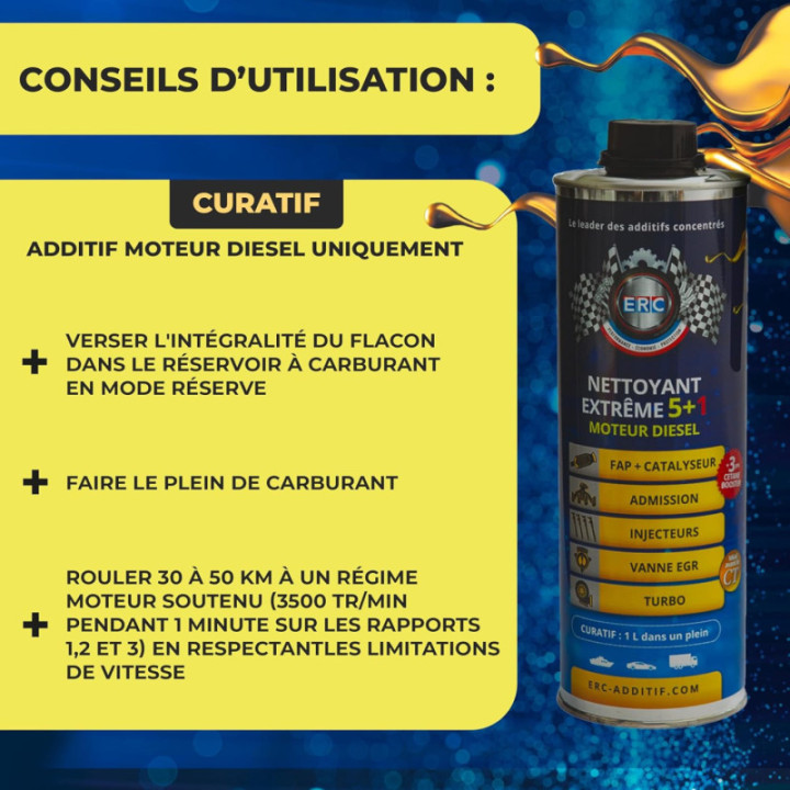 Nettoyant - Moteur - Diesel - Extrême 5+1 - ERC - Catalyseur, admission, injecteurs, turbo - 1L