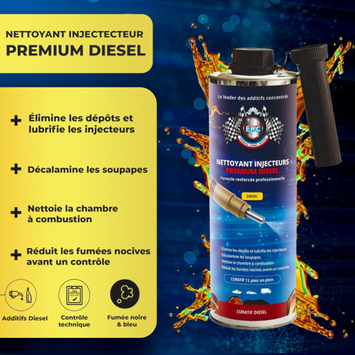 Nettoyant pour injecteurs - Premium diesel - Nettoie et réduit conso carburant - ERC - 1L