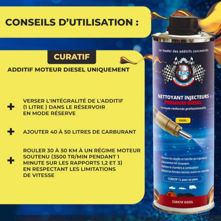 Nettoyant pour injecteurs - Premium diesel - Nettoie et réduit conso carburant - ERC - 1L