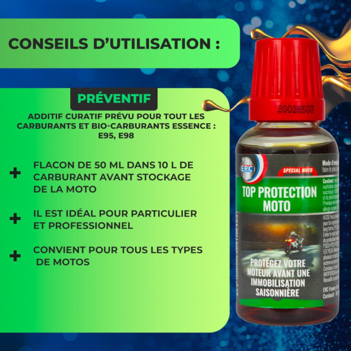 Additif - Protection moteur de moto - Pour stockage et hivernage - ERC - 50ml