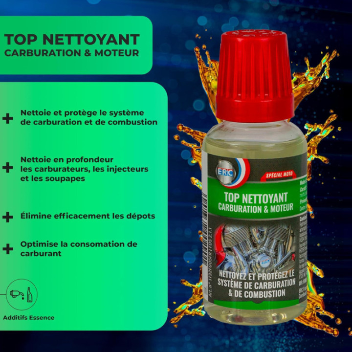 Additif - Nettoyant carburateur, injecteur, soupape - Moto/Scooter - ERC - 50ml