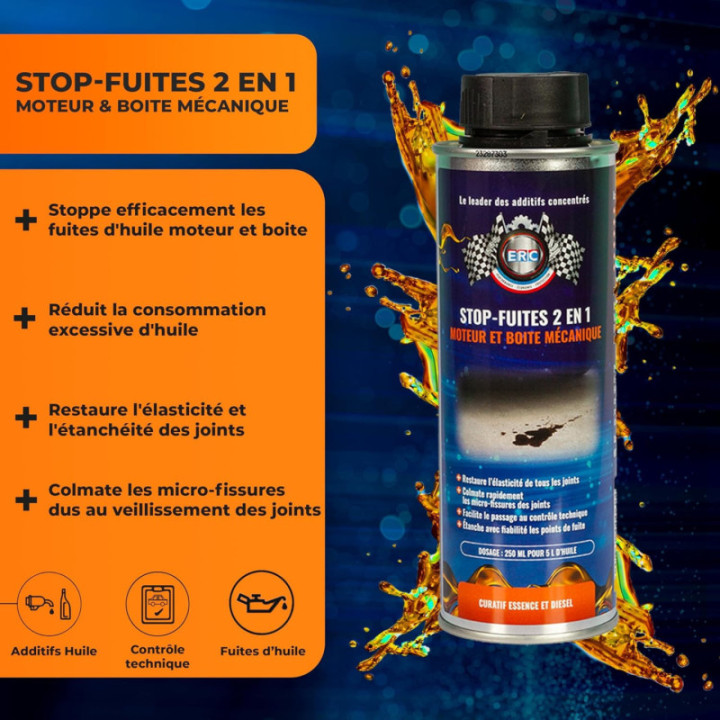 Additif - Stop-fuites 2 en 1 - Moteur et boite mécanique - Essence - Diesel - ERC - 250ml